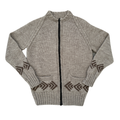 Beige and Brown Geometric Hand Knit Zippered Sweater | Small - Medium