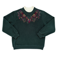 Vintage 90s Alia Sport Petite Hunter Green Fleece Crewneck Sweatshirt with Leaf Applique | Small - Medium