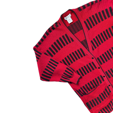 Load image into Gallery viewer, Tric-Trac Red and Black Abstract Long Cardigan | Large / Extra-Large
