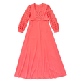 Vintage 60s-70s Coral Maxi Dress with Lace Insert and Sleeves | Small