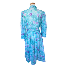 Load image into Gallery viewer, Tradition Sheer Blue and Purple Floral Print and Faux Tie Collar | Medium
