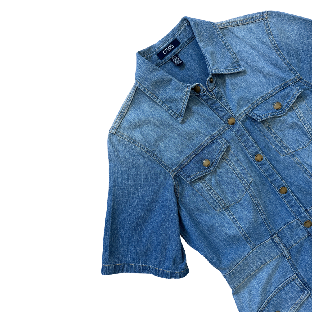 Chaps Short Sleeve Denim Mini Dress | Small - Medium