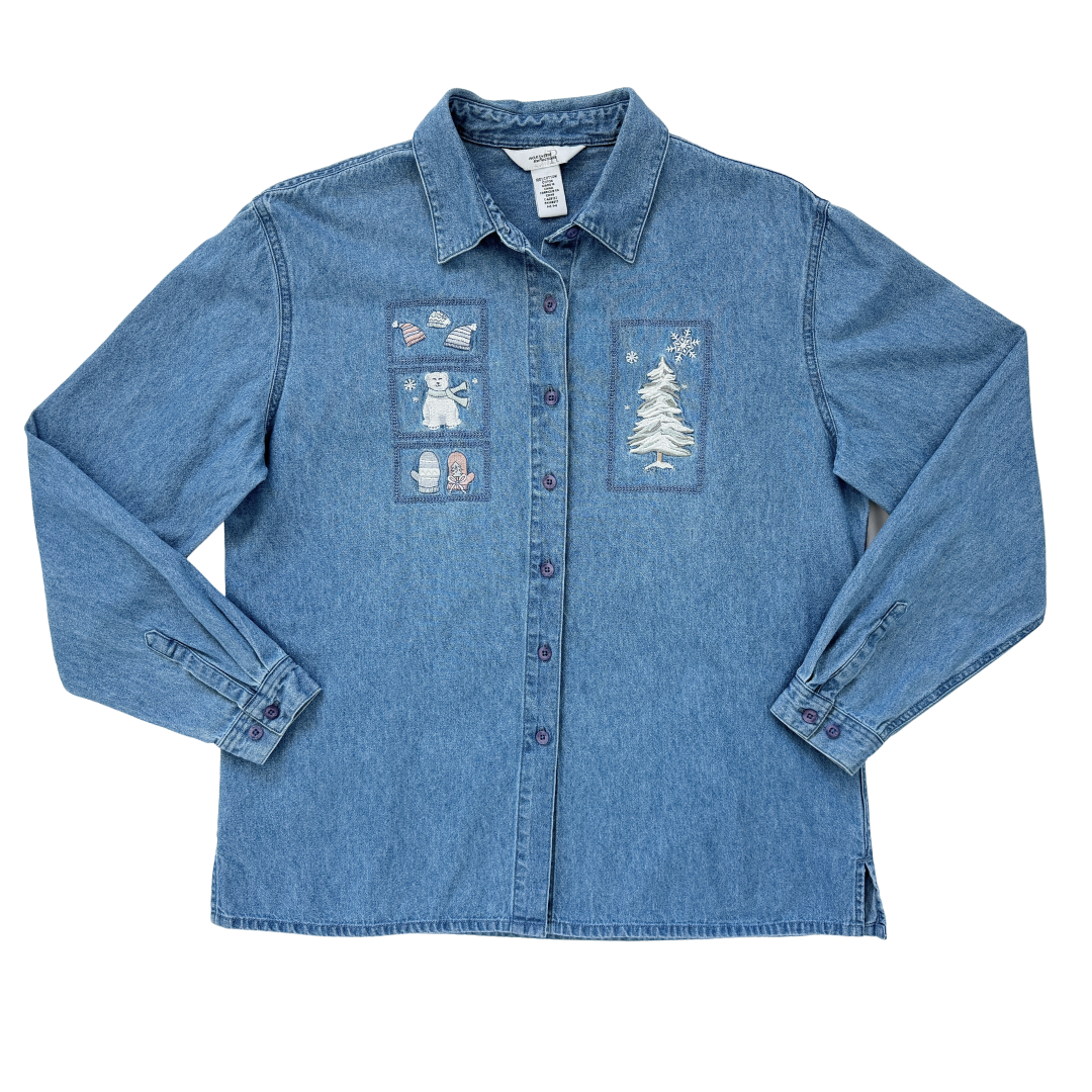 Vintage 90s Northern Reflections Winter Wonderland Denim Shirt | Medium