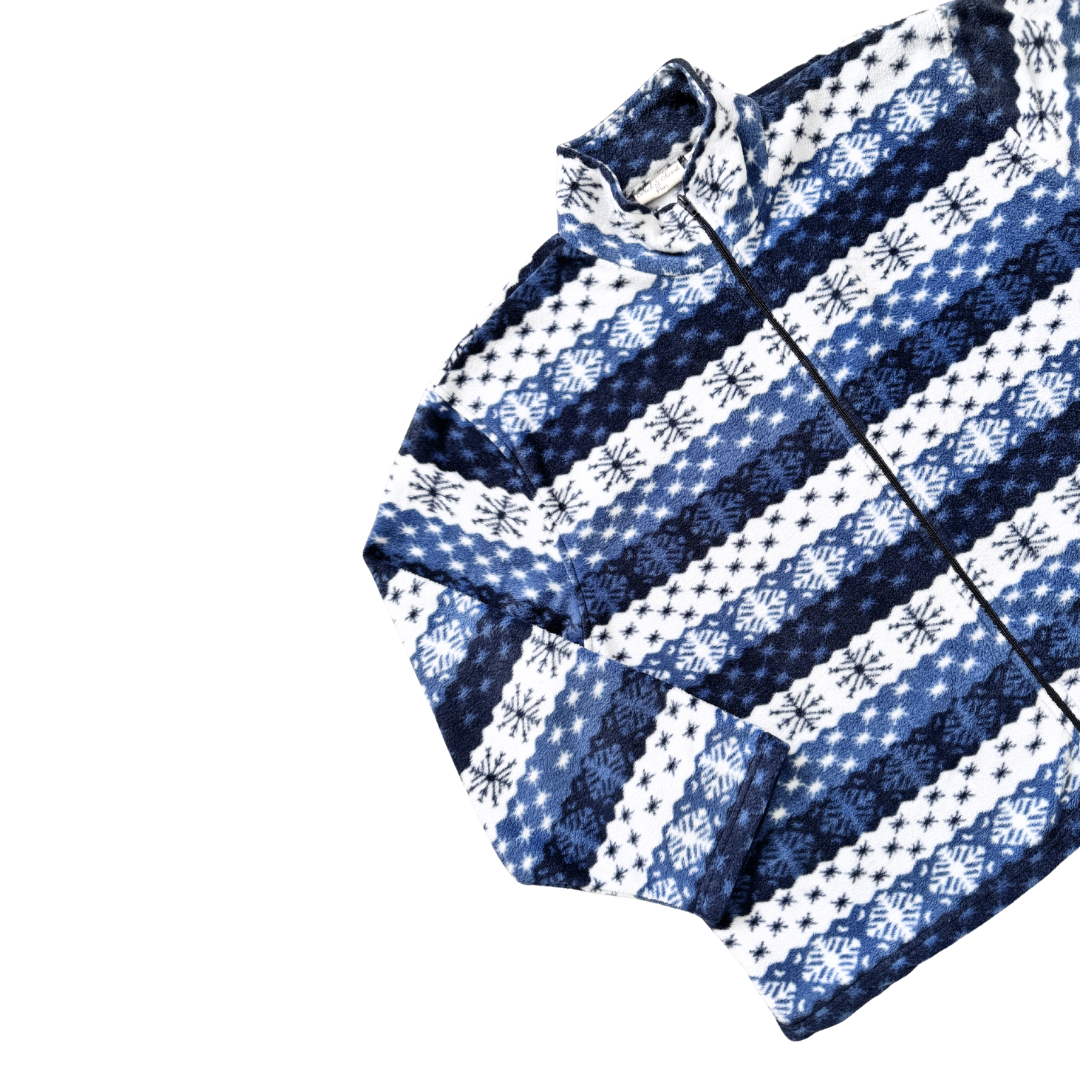 Nick & Sarah Plus Blue and White Graphic Fleece Jacket | 3x