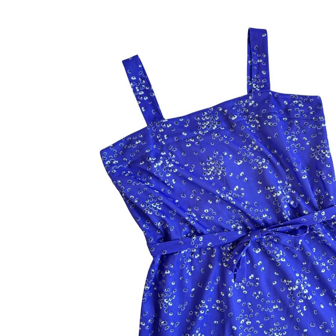 D'Allaird's Purple Floral Shift Dress with Tie Belt | Medium-Large