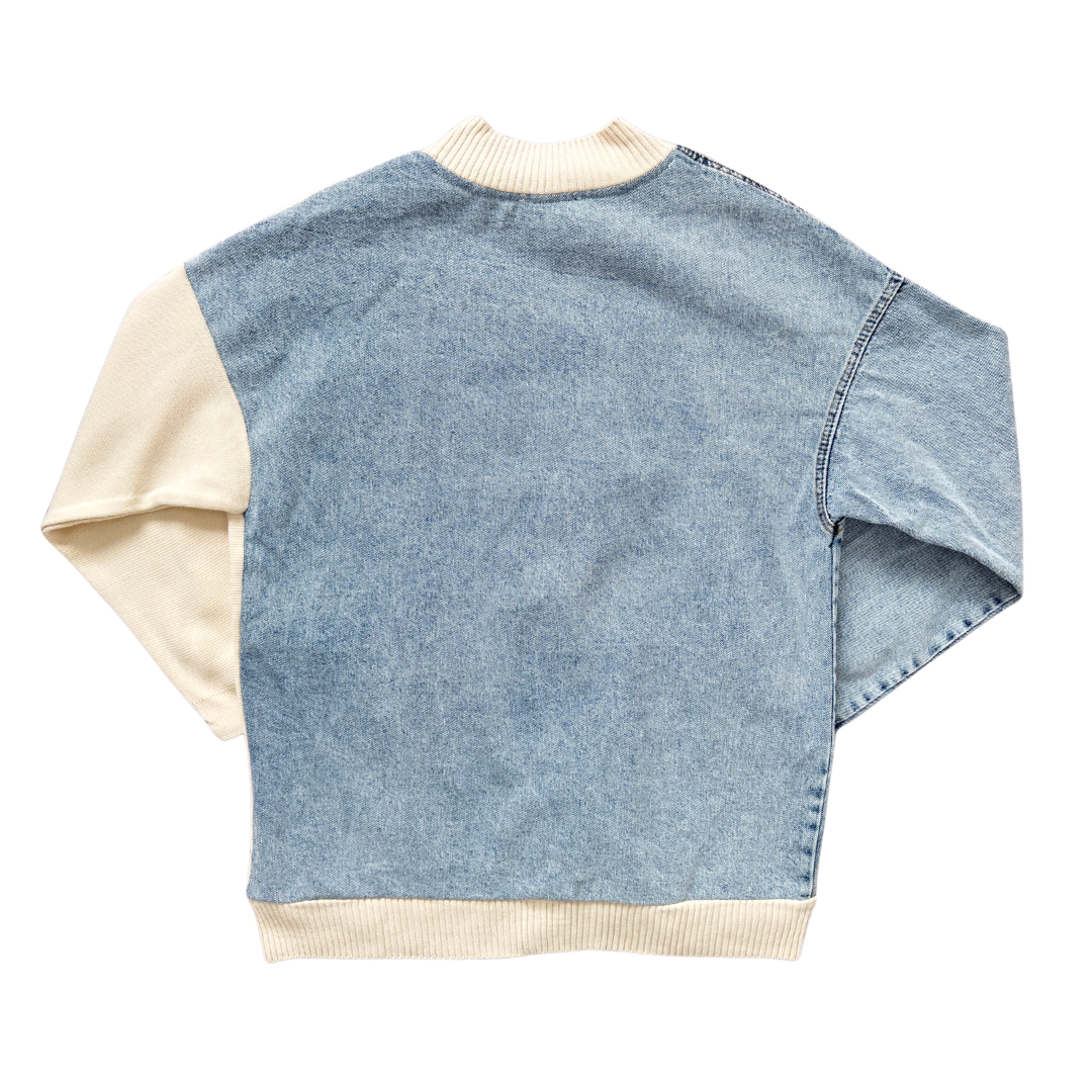 Blue Elle Denim and Knit Colour Block Cardigan | Large