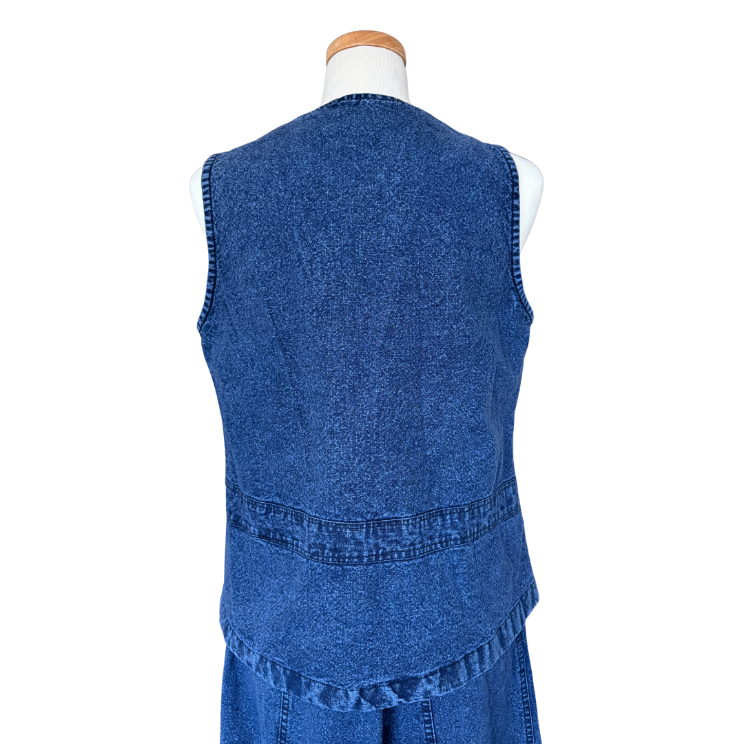 Jazzino Dark Denim Vest with Pearl Floral Applique | Small-Medium