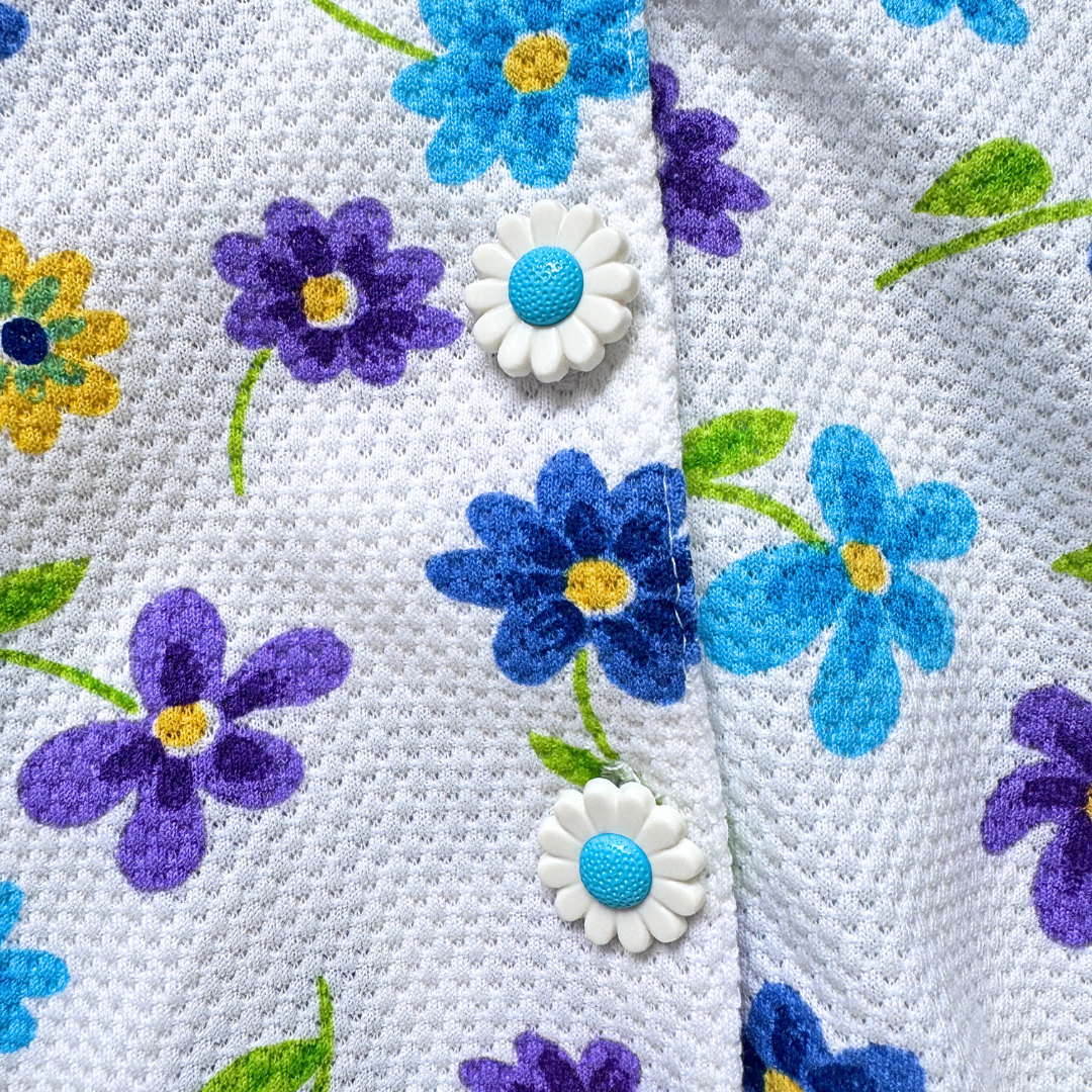 Sidestreet Fashions Retro Floral Tie-Front Blouse | XXS