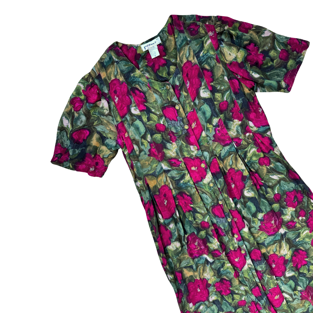 Poems by Esteem Red and Green Floral Maxi Dress | Medium
