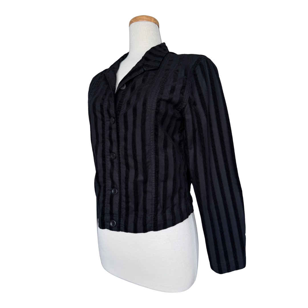 French Dressing Black Denim and Velvet Striped Jacket | Small-Medium