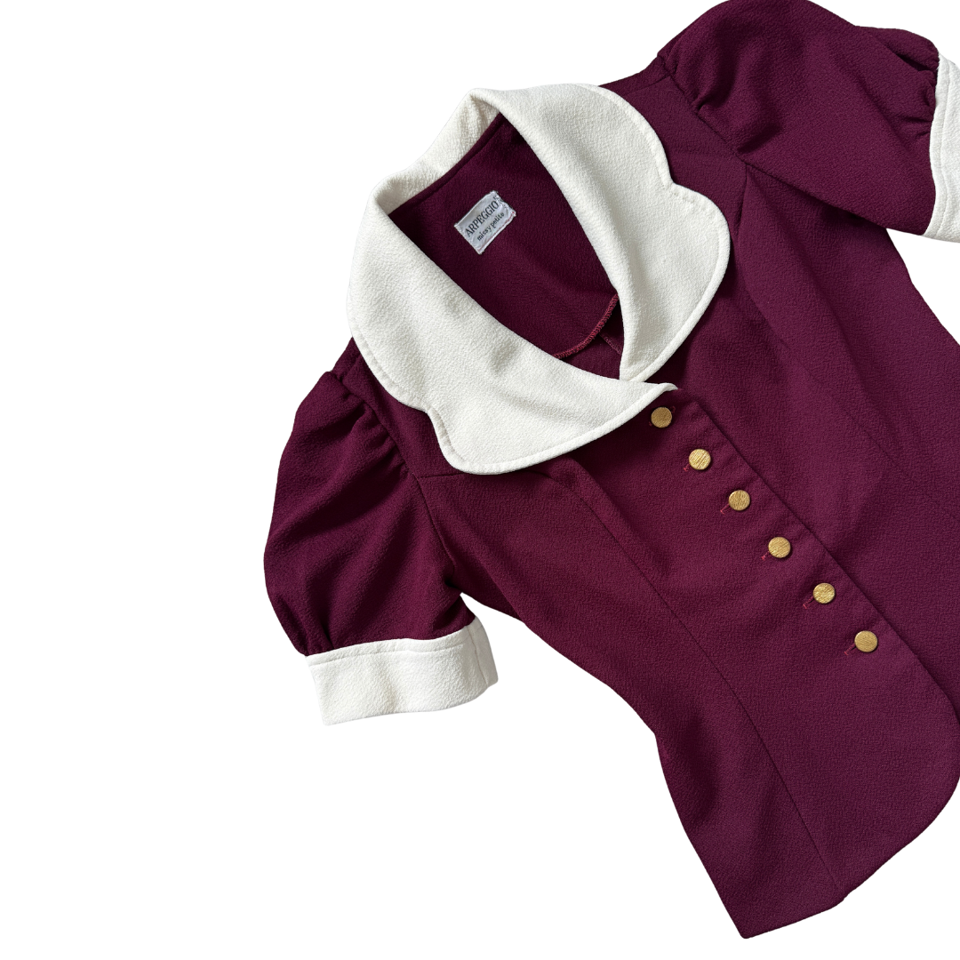 Arpeggio Missy Petite Burgundy Puff Shoulder Blouse | Extra-Small