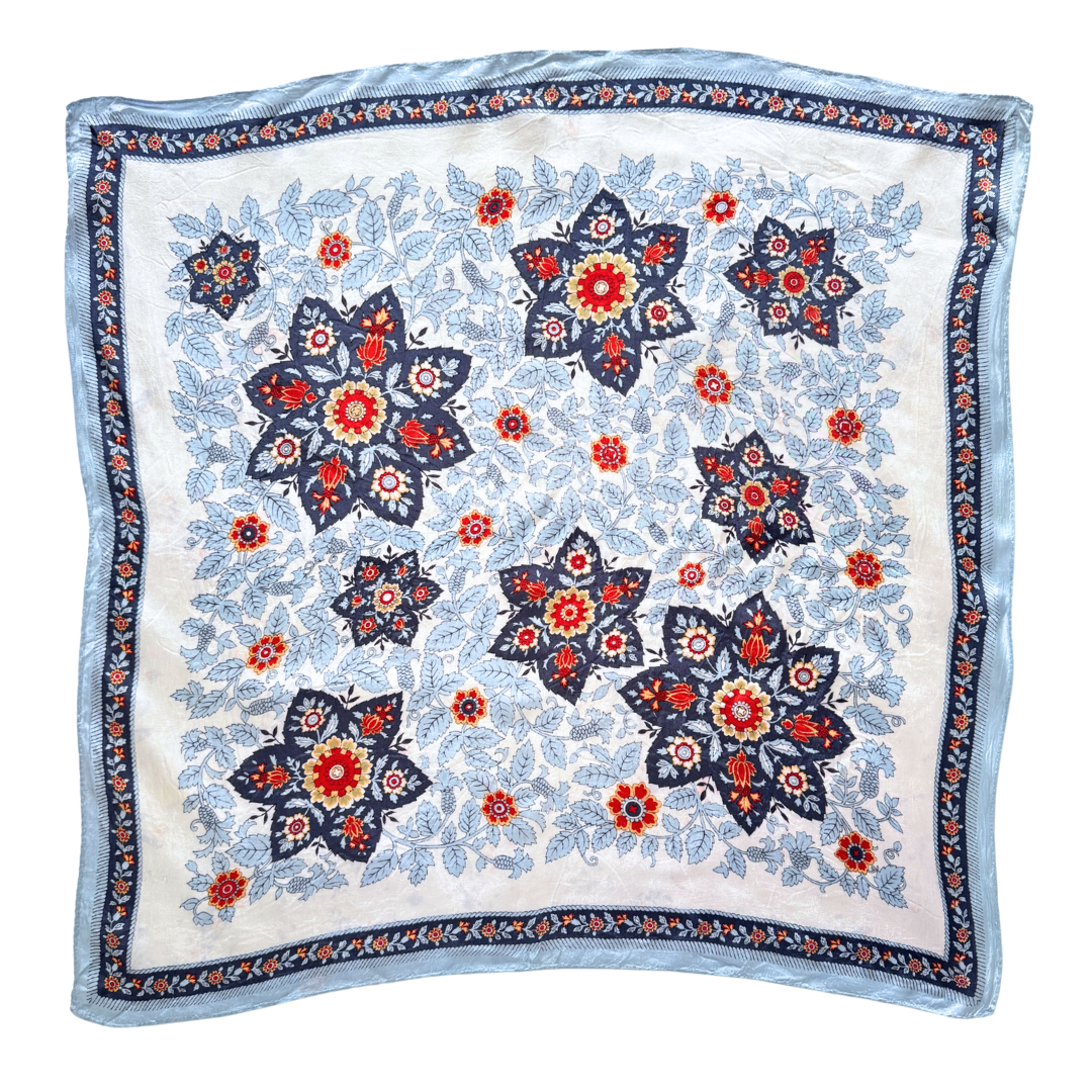 Vintage Blue and Red Floral Square Scarf