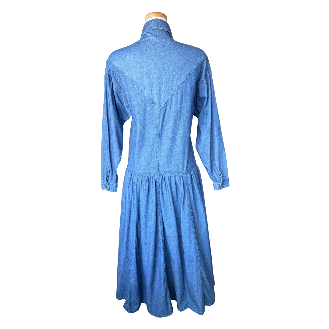 Jessie Jeanswear Denim Maxi Dress with Lace Applique | Medium-Large