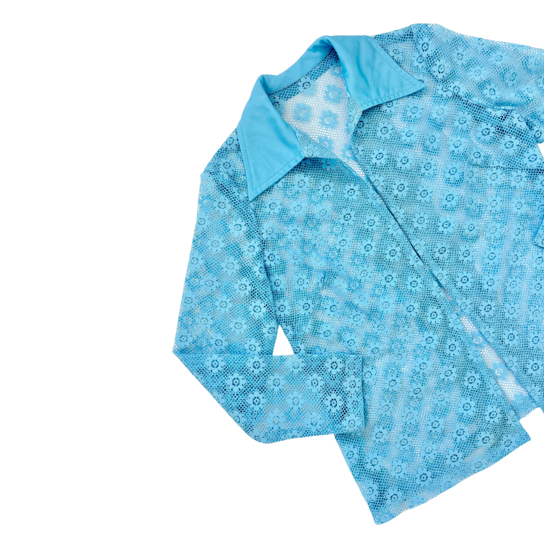 House of Nu-Mode Baby Blue Open Front Lace Cover-up / Blouse | Small