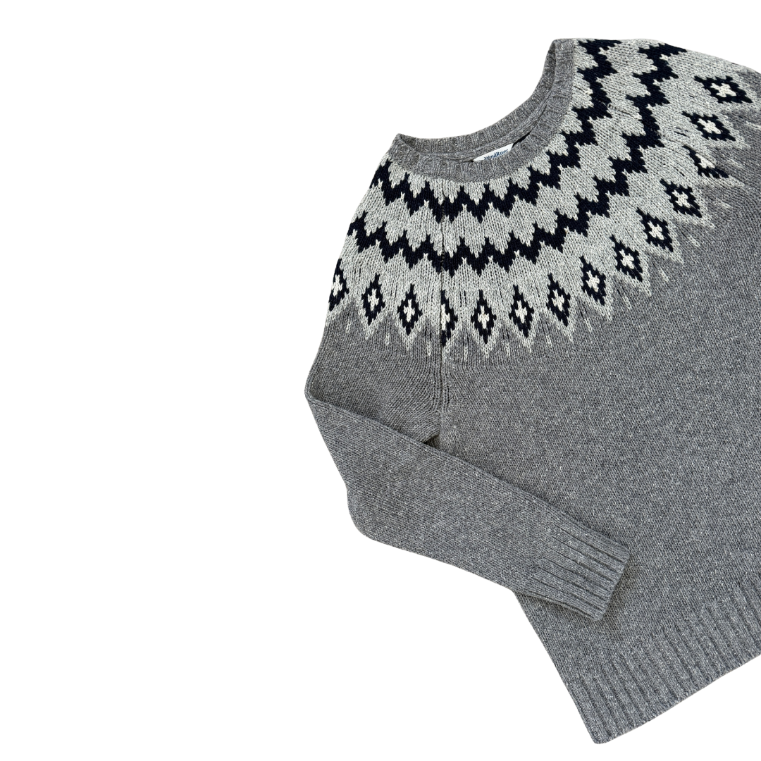 Wind River Blue and Grey Fair Isle Knit Sweater | Medium - Large