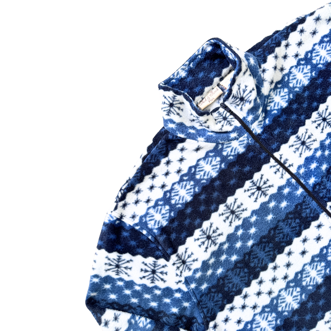 Nick & Sarah Plus Blue and White Graphic Fleece Jacket | 3x