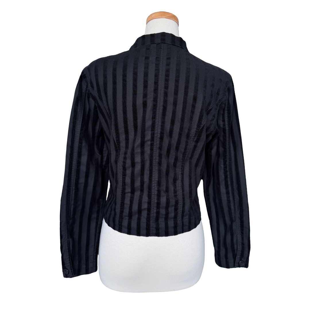 French Dressing Black Denim and Velvet Striped Jacket | Small-Medium