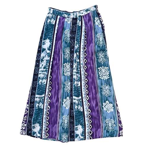 Vintage 1980s-1990s Avon Purple and Teal Abstract Skirt | Medium