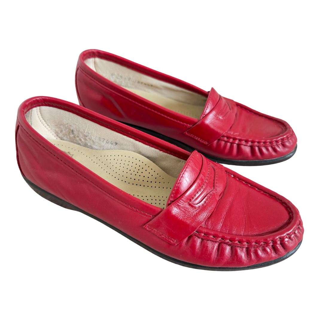 Vintage 90s SAS Genuine Comfort Red Leather Loafers | 6