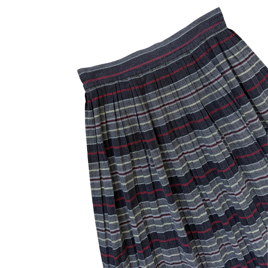 Multi-Coloured Striped Cotton Pleated Midi Skirt | Extra-Small / Small