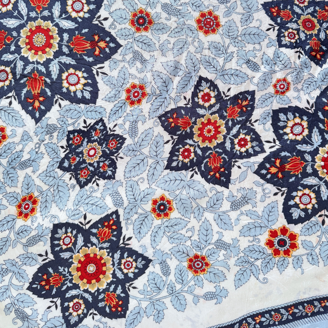 Blue and Red Floral Square Scarf