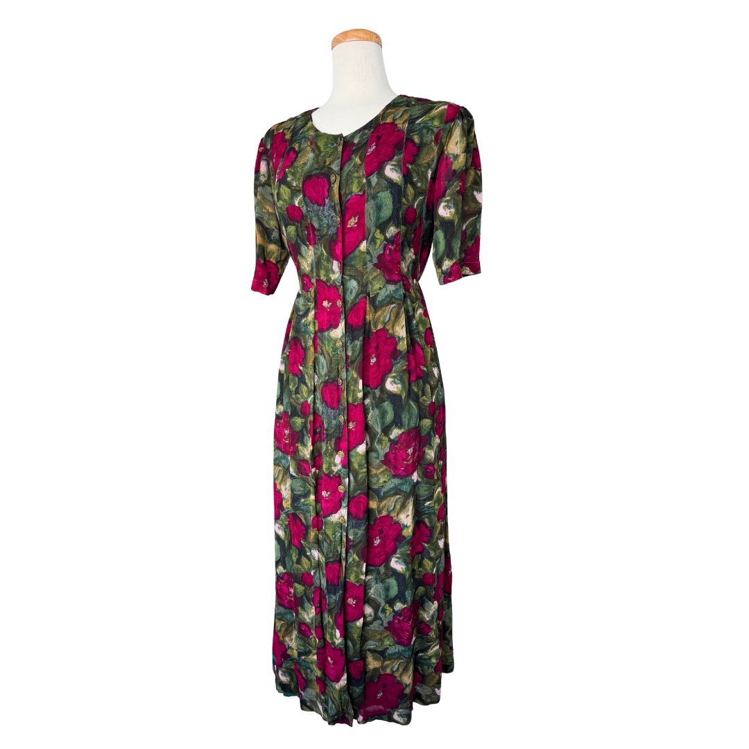 Poems by Esteem Red and Green Floral Maxi Dress | Medium