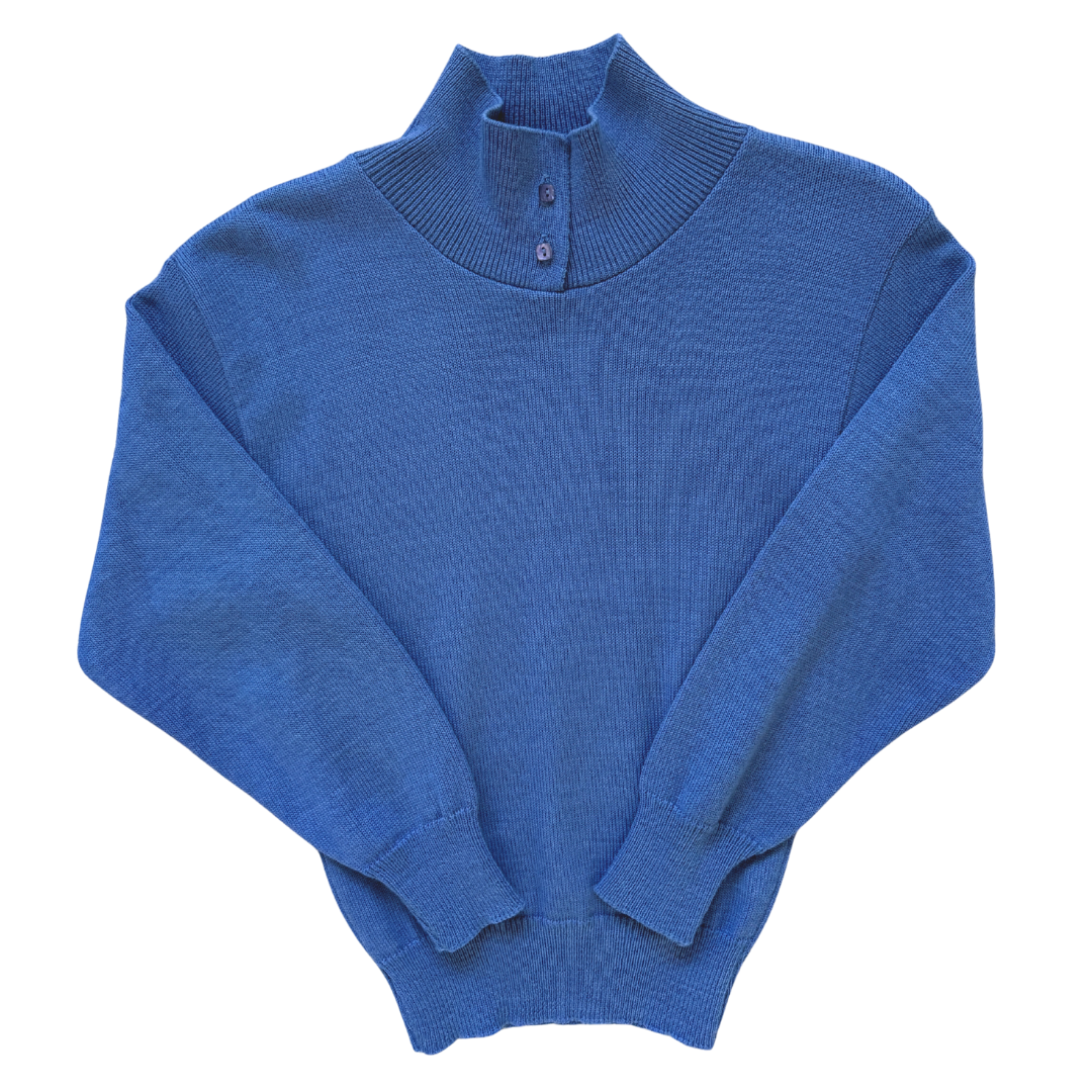 Vintage 1980s-1990s Calvin Klein Blue Wool Blend High Neck Sweater - Extra-Small / Small