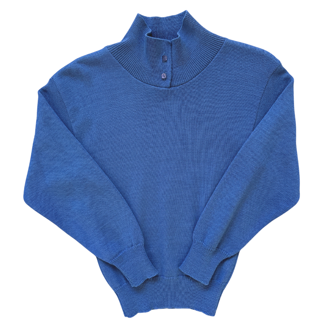 Vintage 1980s-1990s Calvin Klein Blue Wool Blend High Neck Sweater - Extra-Small / Small