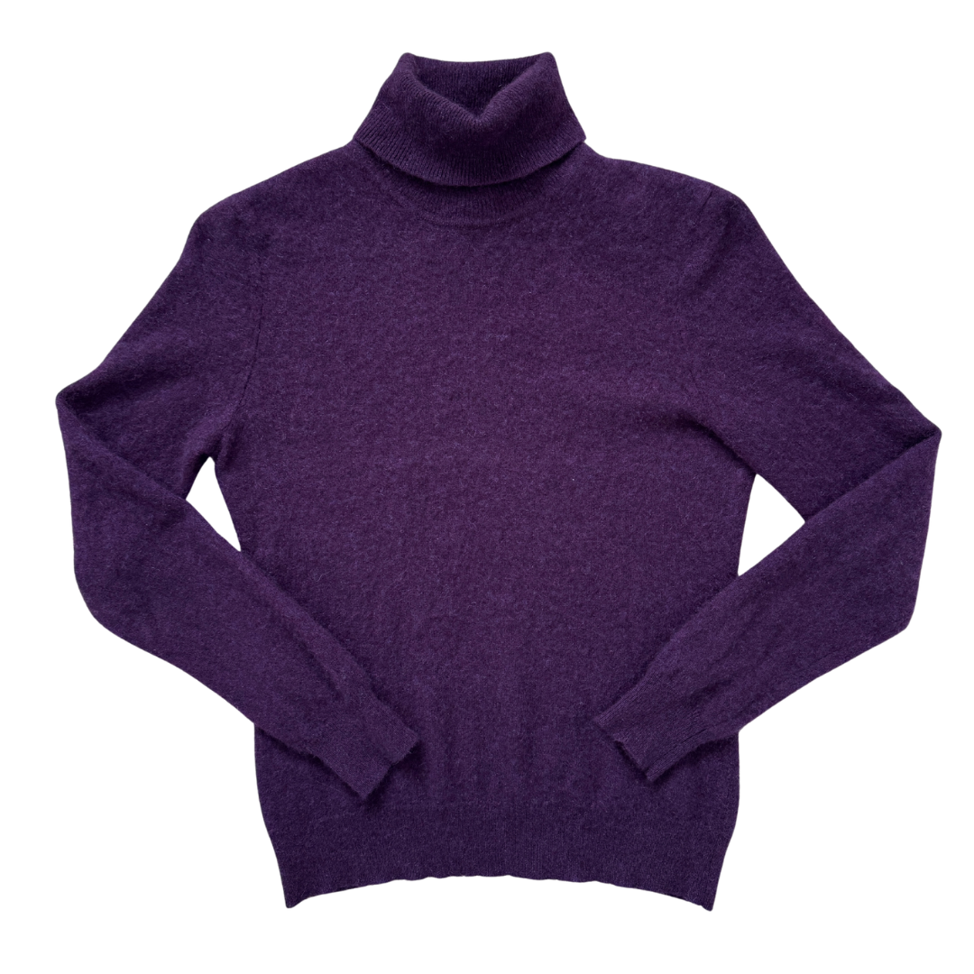 Vintage 1980s Lord & Taylor Royal Purple Cashmere Turtleneck Sweater | Extra-Small