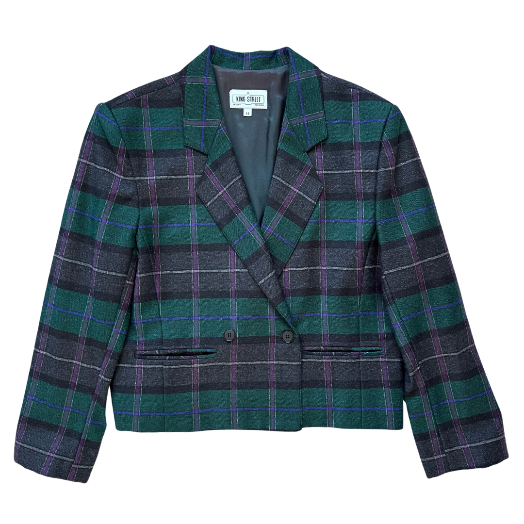 Vintage 1980s-1990s King Street Wool Plaid Blazer | Medium-Large