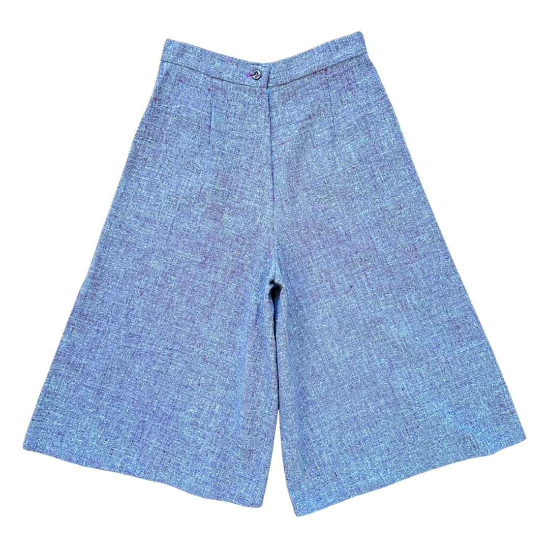 Vintage 80s Purple and Blue Marled Raw Silk Culottes / Shorts | Medium
