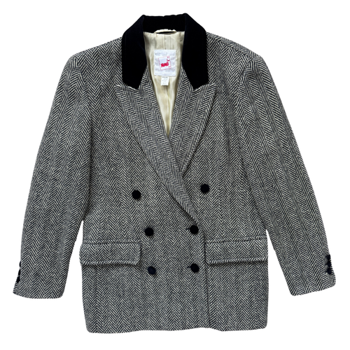 Vintage 1980s Mondi Black and Beige Wool Chevron Knit Blazer - Medium / Large