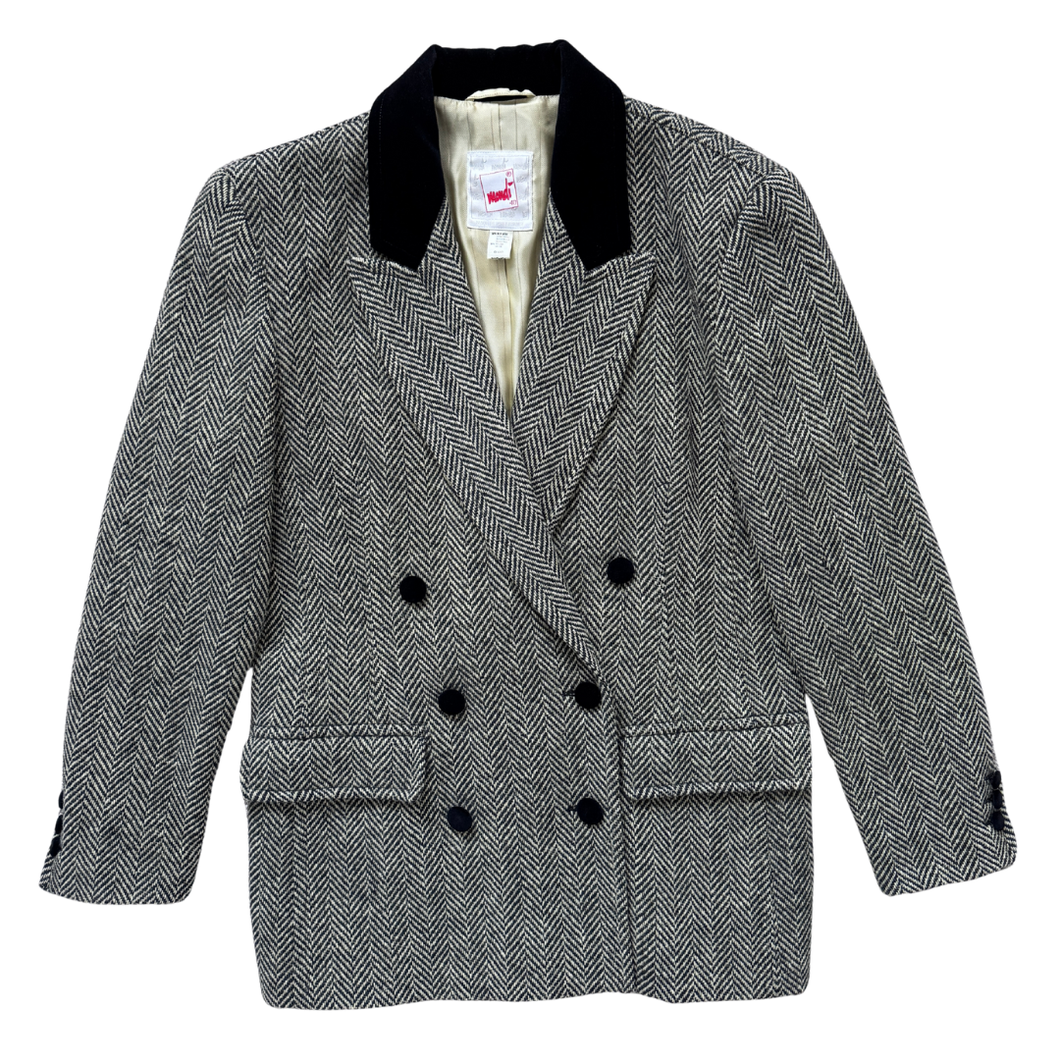 Vintage 1980s Mondi Black and Beige Wool Chevron Knit Blazer - Medium / Large