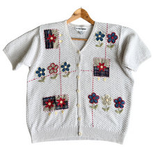 Load image into Gallery viewer, vintage Cotton Ramie Cardigan with Floral Applique | Medium 1990s
