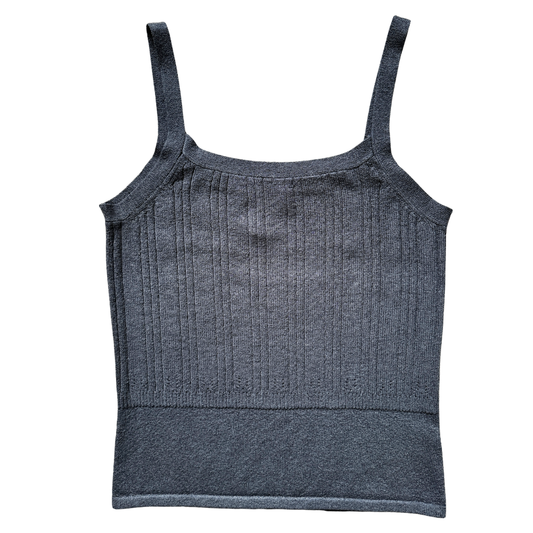 Vintage 80s-90s Principles Slate Blue Ribbed Knit Tank | Small - Medium
