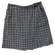 Load image into Gallery viewer, Vintage 1990s Tribal Black and Beige Plaid Linen / Cotton Blend Skort | Medium
