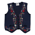 Vintage 90s Erika Navy Floral Embroidered Scalloped Vest | Medium
