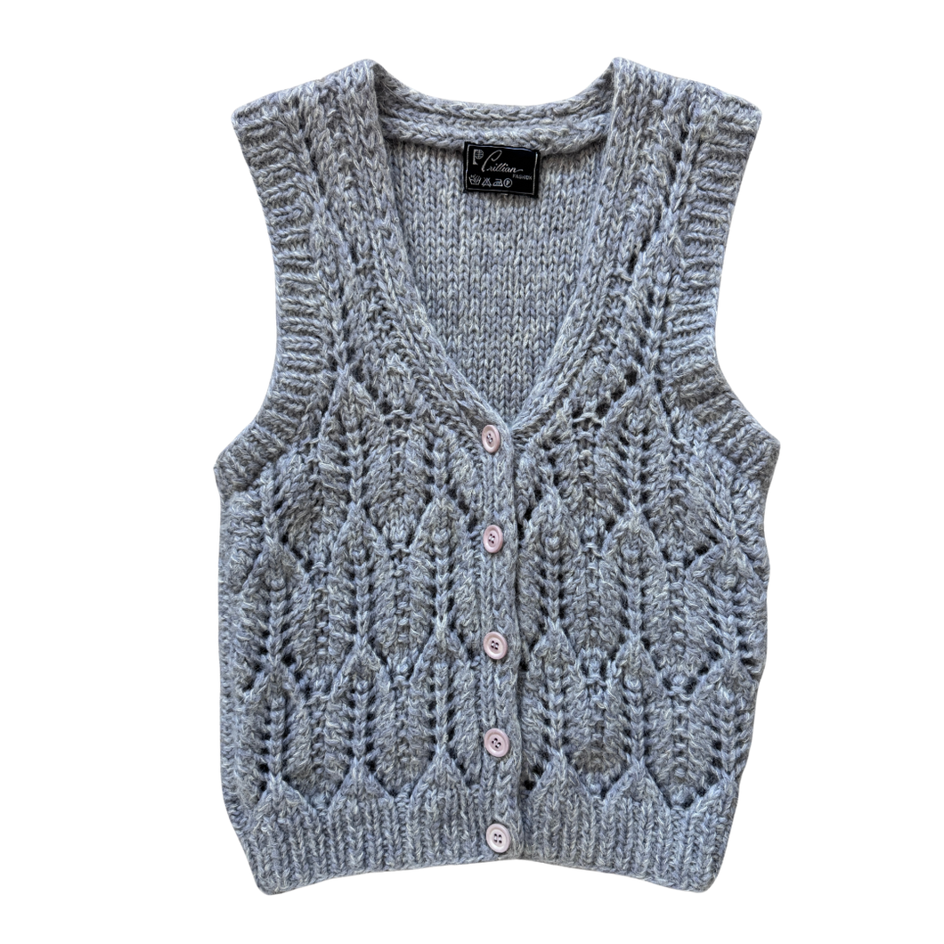 Vintage 1980s-1990s Crillian Grey Knit Wool Vest - Extra-Small / Small