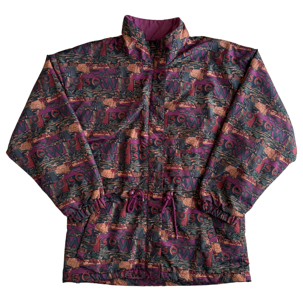 Vintage 1990s Purple and Green Abstract Print Fall  Winter Jacket  Small Medium