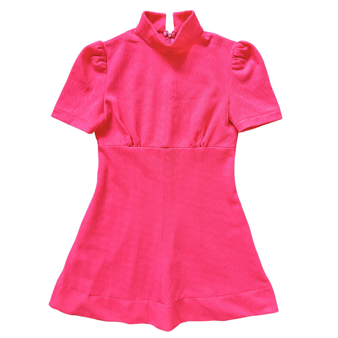 Vintage 70s Neon Pink Fortrel Babydoll Mini Dress | Extra-Small