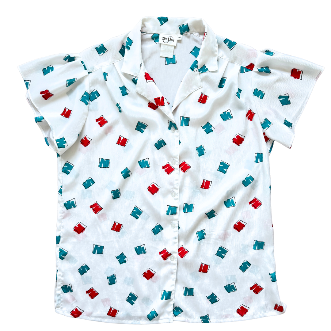 Vintage 1970s-1980s TanJay Geometric Print Short Sleeve Blouse | Small-Medium