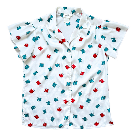 Vintage 1970s-1980s TanJay Geometric Print Short Sleeve Blouse | Small-Medium