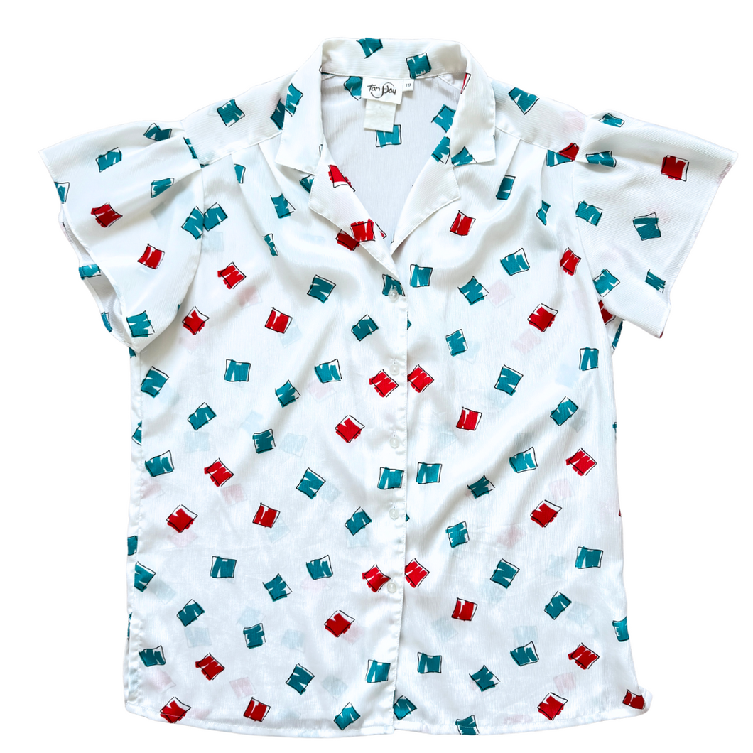 Vintage 1970s-1980s TanJay Geometric Print Short Sleeve Blouse | Small-Medium