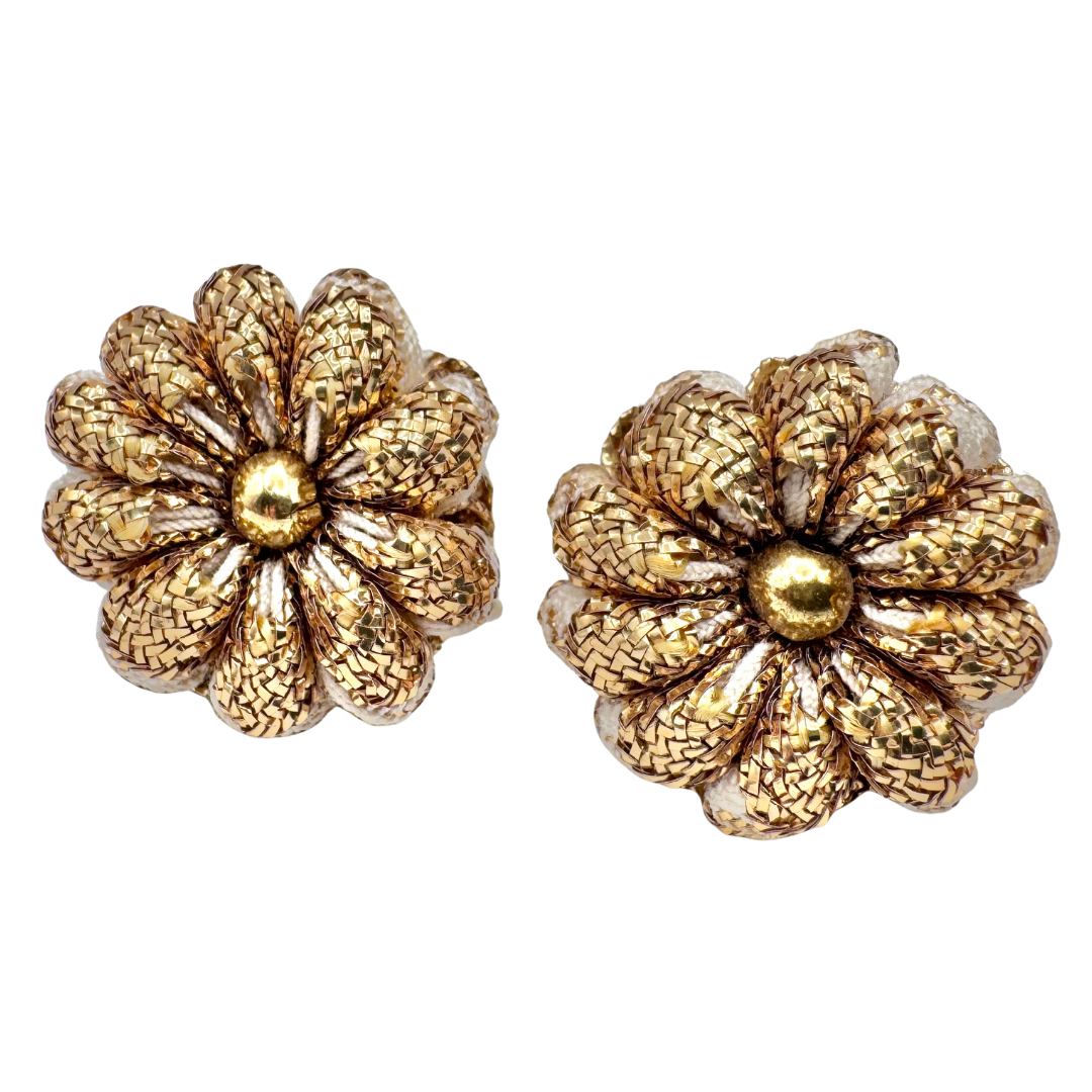 Vintage Gold Fabric Floral Stud Earrings