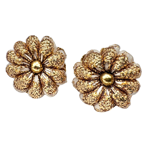 Vintage Gold Fabric Floral Stud Earrings