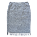 Vintage 1980s-1990s Louben Marled Grey Wool Fringe Midi Skirt - Medium