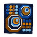 Vintage Patricia Dumont Blue and Brown Abstract Print Square Scarf