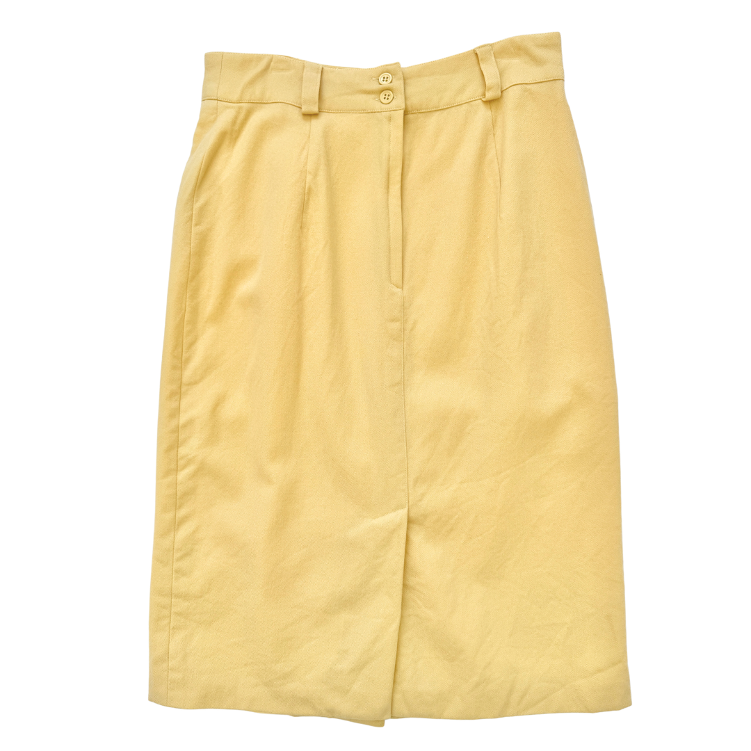 Vintage 1980s Mondi Yellow Wool Midi Skirt | Medium
