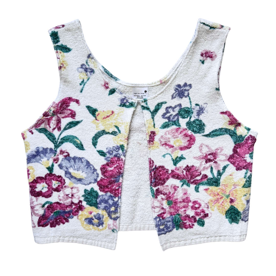 Recycled Vintage Multicoloured Floral Towel Vest | Medium-Large