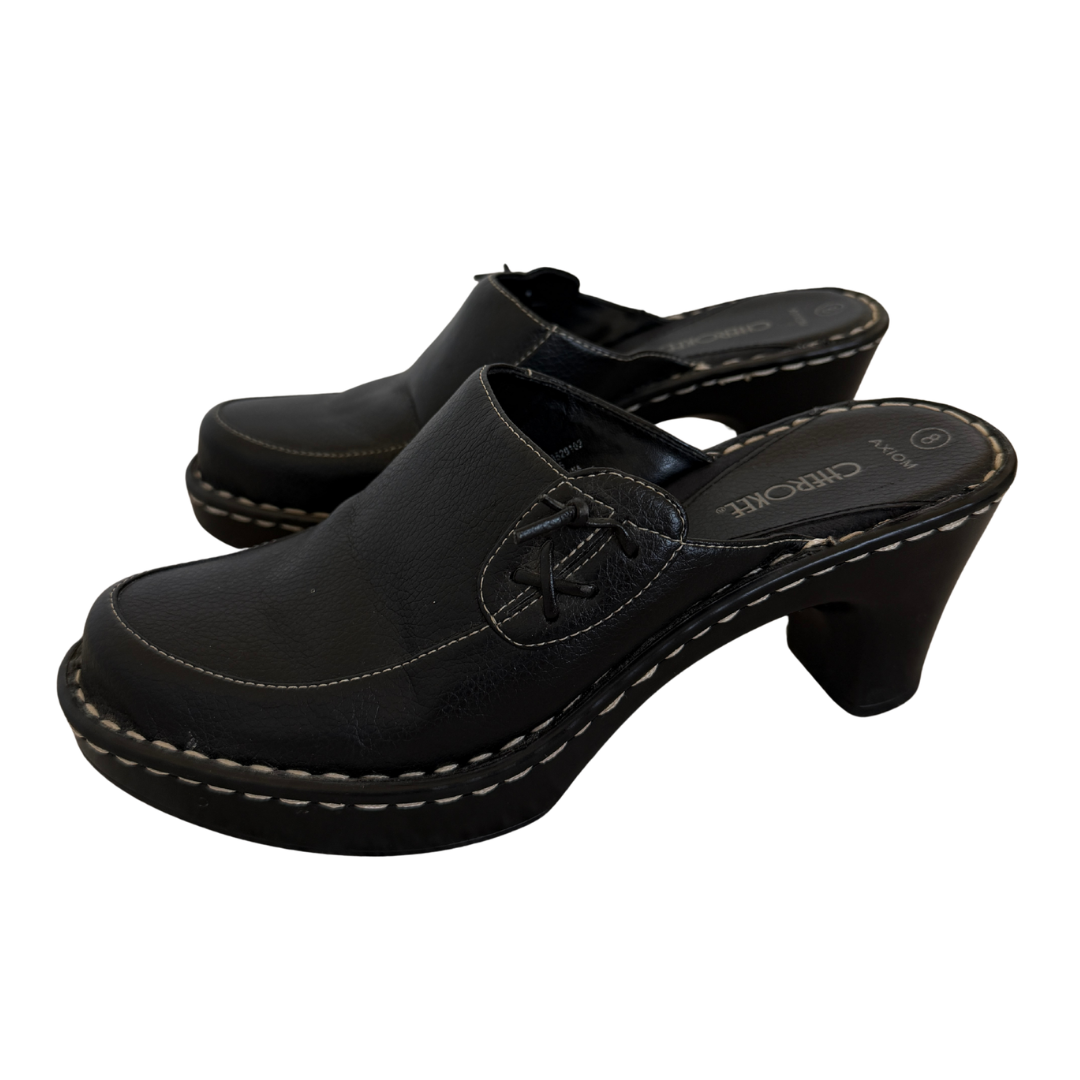 Vintage Y2K Cherokee Black Stitched Heeled Mule Clogs | 8